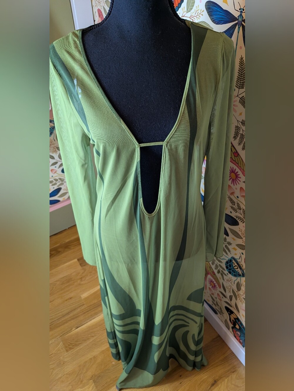 Caroline Constas Green Sheer Long-Sleeve Mesh Cover-Up Dress, NWT! Size Medium - Picture 3 of 8